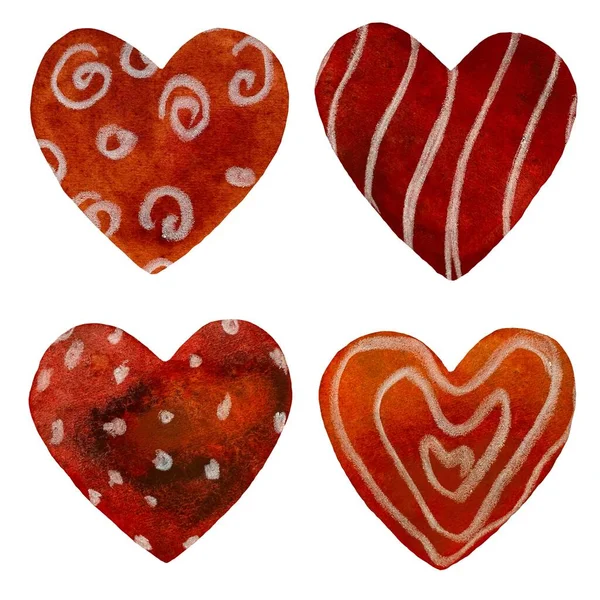 Corazón Rojo Texturizado Conjunto Una Ilustración Aislada Acuarela Mano Dibujada —  Fotos de Stock