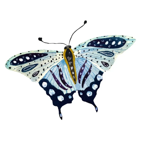 Синій Метелик Фіолетовий Ескіз Акварельна Ілюстрація Єкт Ізольовано Білому Тлі — стокове фото