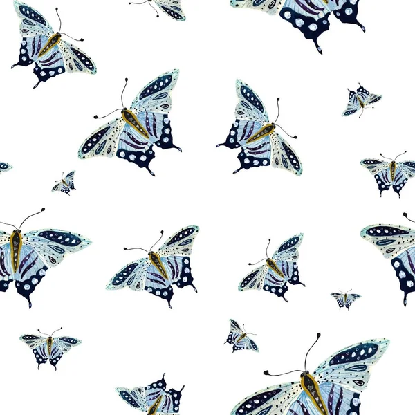 Синяя Бабочка Бесшовная Модель Акварель Изолированный Белом Фоне Изображение Использования — стоковое фото