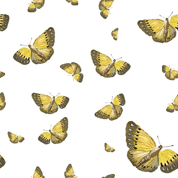 Gelber Schmetterling Nahtloses Muster Einer Aquarell Illustration Vereinzelt Auf Beigem — Stockfoto