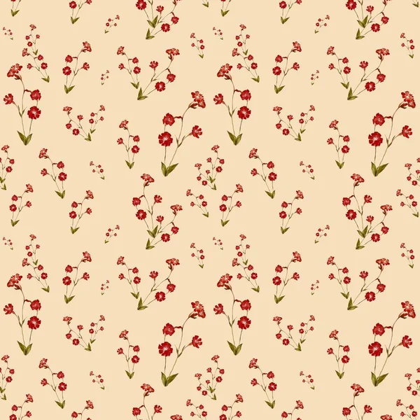 Червоний Квітковий Візерунок Мила Акварельна Ілюстрація Рука Намальована Ізольовано Рожевому — стокове фото