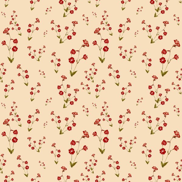 Red flower pattern. Cute watercolor illustration. Hand drawn isolated on pink background. Picture for to use in design, home decor, fabrics, prints, textile, cards, invitations, banners, accessories. 