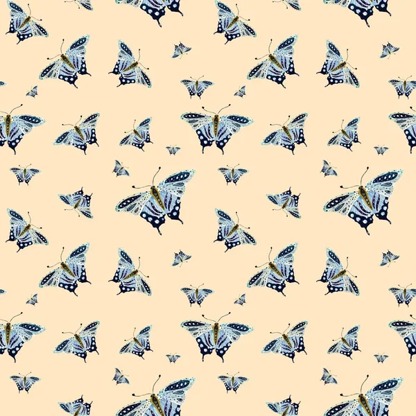 Метелик Фіолетовий Безшовний Візерунок Акварельна Ілюстрація Ізольовані Бежевий Фон Картина — стокове фото