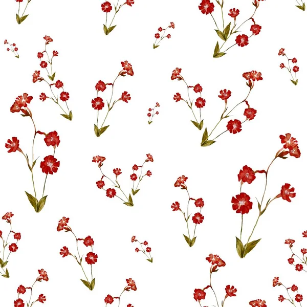 Yaprak Desenli Kırmızı Çiçek Güzel Bir Suluboya Çizimi Kart Poster — Stok fotoğraf