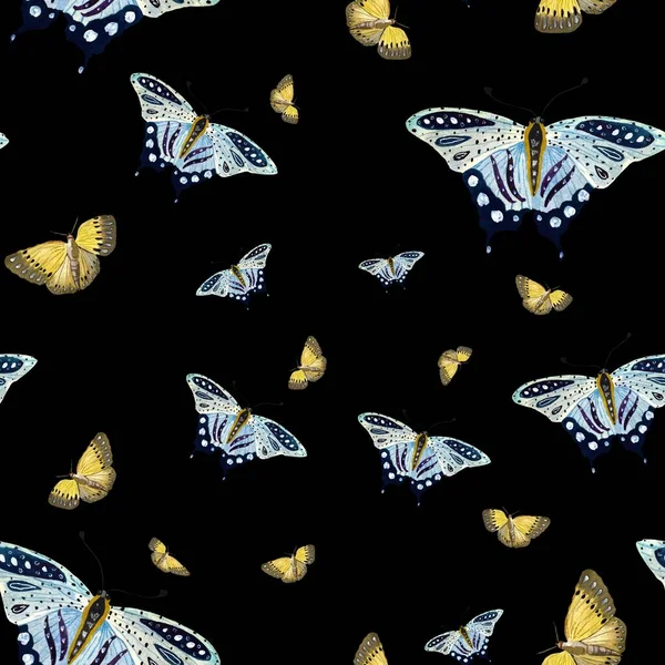 Gelb Orange Blau Schmetterling Nahtloses Muster Eine Aquarell Illustration Vereinzelt — Stockfoto