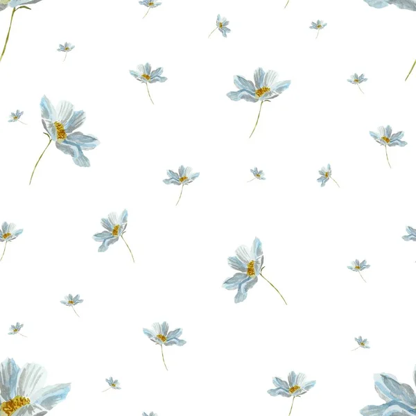 デイジーカモミールの花のシームレスなパターン 水彩画のイラストをエレガンス 白い背景に隔離されている デザイン 家の装飾 ファブリック プリント テキスタイル カード 招待状で使用するための画像 — ストック写真