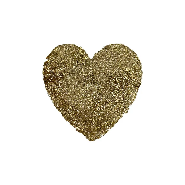 Золотое Сердце Блестками Акварель Ручной Рисунок Текстуры Изолированный Белый Фон — стоковое фото