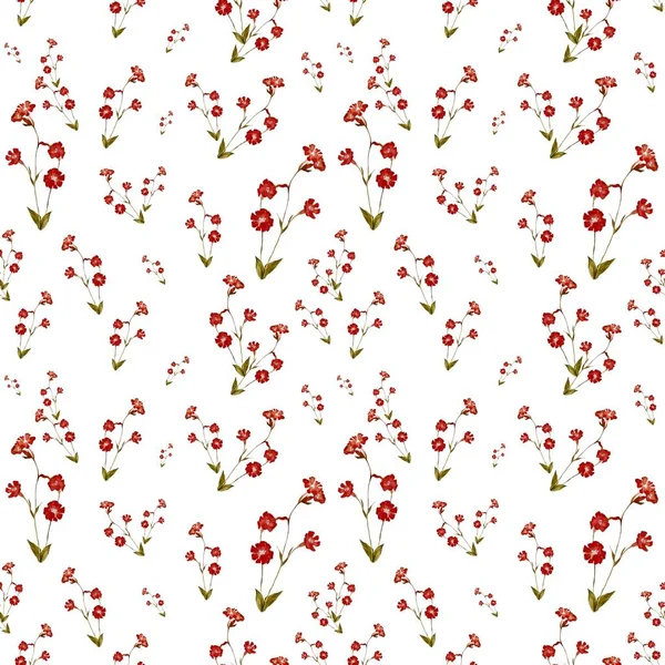 赤い花模様 かわいい水彩イラスト 白地に描かれた手 デザイン 家庭の装飾 ファブリック プリント テキスタイル カード 招待状 — ストック写真