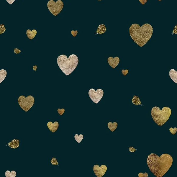 Золотой Сердечный Приступ Акварель Ручной Рисунок Текстуры Изолированный Синий Фон — стоковое фото