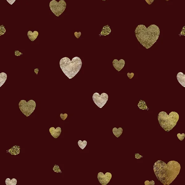 Золотой Сердечный Приступ Акварель Ручной Рисунок Текстуры Изолированный Красный Фон — стоковое фото