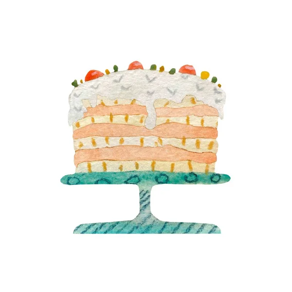 Cake Textured Happy Birthday Sketch Watercolor Illustration Hand Drawn Texture — Stock Photo, Image