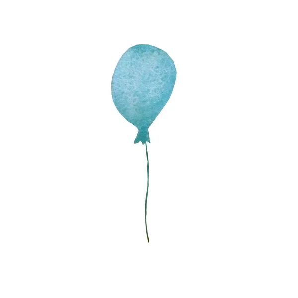 Niebieski Szkic Urodzinowy Balonu Ilustracja Akwarela Ręcznie Rysowana Faktura Odizolowane — Zdjęcie stockowe