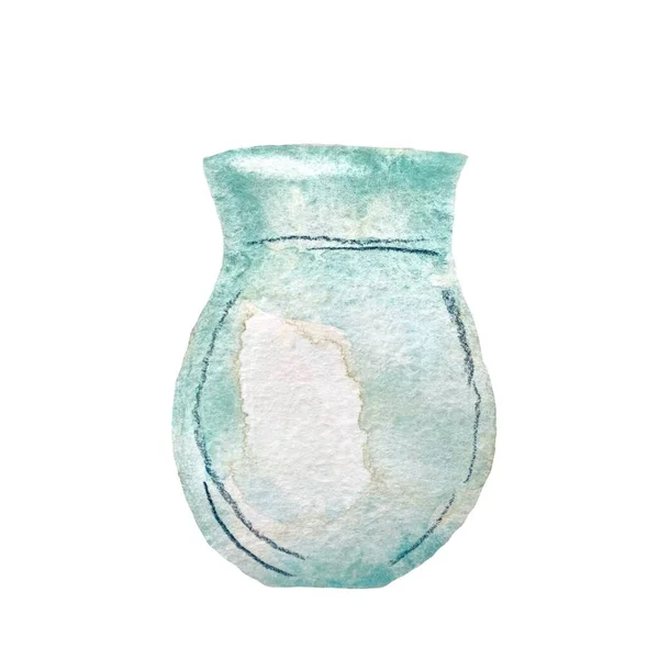 Vase Dessin Animé Bleu Verre Une Illustration Aquarelle Texture Dessinée — Photo