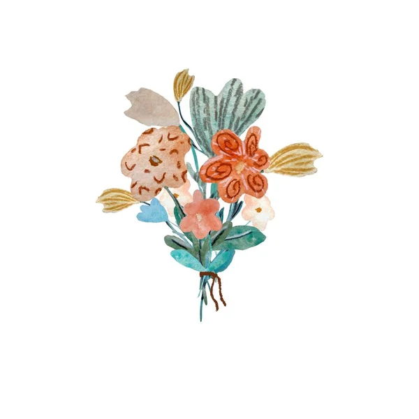花束の花のテクスチャの色のスケッチ 水彩画です 手描きの質感 隔離された白い背景 デザイン ファブリック プリント テキスタイル カード 招待状 — ストック写真