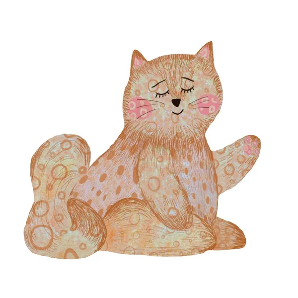 Katze Strukturierte Rosa Pastellskizze Eine Aquarell Illustration Handgezeichnete Textur Vereinzelter — Stockfoto