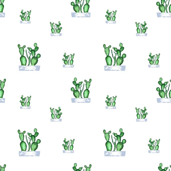 Modello Senza Cuciture Verde Cactus Illustrazione Acquerello Texture Disegnata Mano — Foto Stock