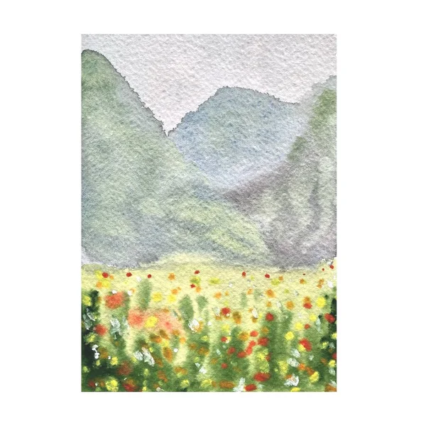 背景自然フィールドの花のスケッチ 水彩画です 手描きの質感 隔離された白い背景 デザイン ファブリック プリント テキスタイル カード 招待状 — ストック写真