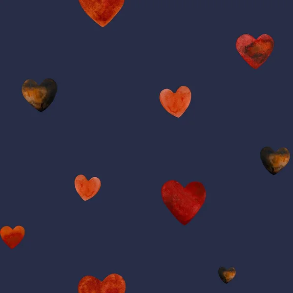 Красный Рисунок Сердца Иллюстрация Акварелью Ручная Работа Синем Фоне Изображение — стоковое фото