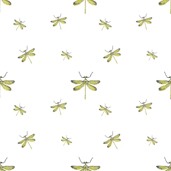 Dragonfly Κίτρινο Μοτίβο Χαριτωμένο Εικονογράφηση Ακουαρέλας Χειροποίητη Υφή Απομονωμένο Λευκό — Φωτογραφία Αρχείου