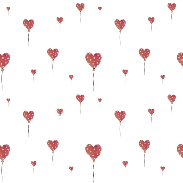 Balloon Red Heart Pattern Cute Watercolor Isolated Illustration Hand Drawn — Stock Photo, Image