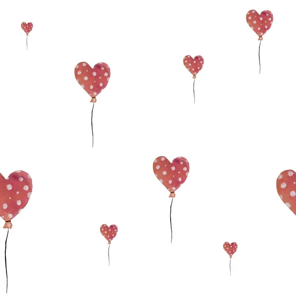 Balon Kırmızısı Kalp Deseni Issız Bir Suluboya Resim Beyaz Arka — Stok fotoğraf