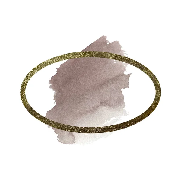 Grå Stroke Guld Oval Ram Design Akvarell Illustration Handritad Struktur — Stockfoto