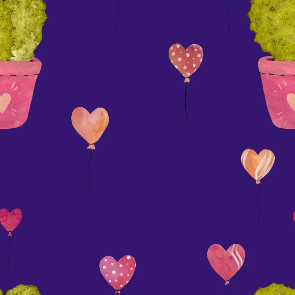 Ballon Cactus Rose Motif Saint Valentin Une Illustration Aquarelle Texture — Photo