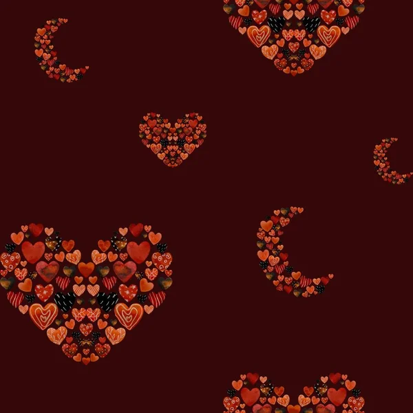 Motif Demi Lune Croissant Coeur Rouge Une Illustration Aquarelle Texture — Photo