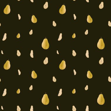 Armut yeşili, sarı, şirin, siyah desenli. Suluboya çizimi. El yapımı ve izole edilmiş. Tasarım, kumaşlar, baskılar, tekstil, kartlar, davetiyeler, afişler, kuponlar, kuponlar.