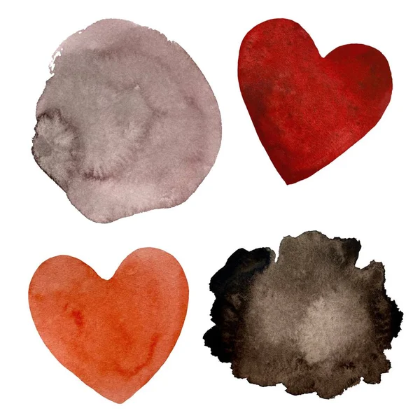 Collage Coeur Rouge Tache Rose Noir Une Illustration Isolée Aquarelle — Photo