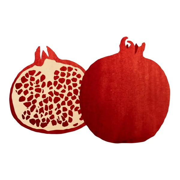 Granátové Jablko Červené Poloviny Jednoduché Provedení Ilustrace Akvarelů Ručně Kreslená Stock Snímky