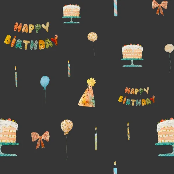 Parti şapkalı balon doğum günü balonu şirin desen. Suluboya çizimi. El yapımı doku. Gri arka planda izole edilmiş. Tasarım, kumaşlar, baskılar, tekstil, kartlar, davetiyeler, afişler için kullanılacak.