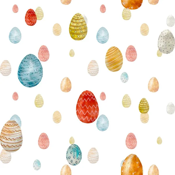 Egg textured Easter ornate seamless pattern. A watercolor illustration. Hand drawn texture, isolated white background. For use in design, fabrics, prints, textile, cards, invitations, banners, coupons