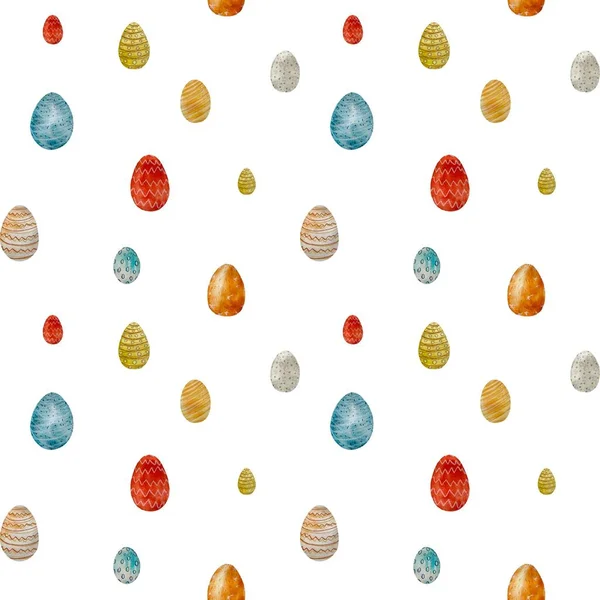 Egg textured Easter colored seamless pattern A watercolor illustration. Hand drawn texture, isolated white background. For use in design, fabrics, prints, textile, cards, invitations, banners, coupons