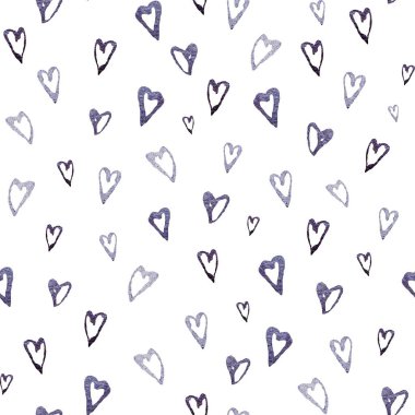 Heart glitter cute seamless pattern purple. A watercolor isolated illustration. Hand drawn and white background. Picture for design, home decor, fabrics, prints, textile, cards, invitations, banners. 