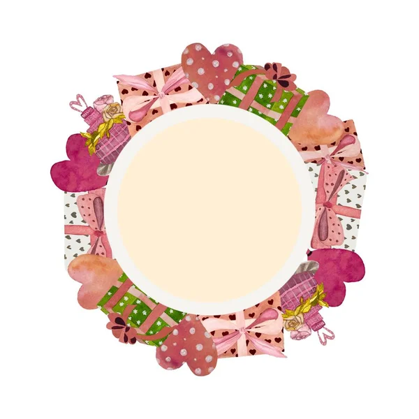 Wreath love valentine peach. A watercolor isolated illustration. Hand drawn and white background. Picture for design, home decor, fabrics, prints, textile, cards, invitations, banners, accessories.