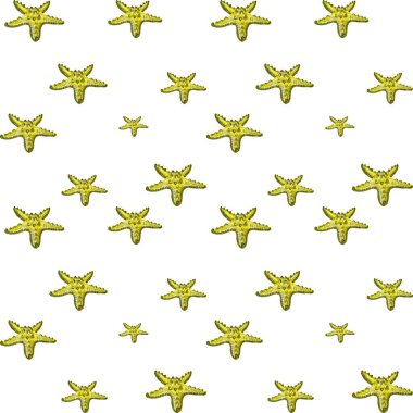 Starfish yellow simple seamless pattern sketch. A watercolor isolated illustration. Hand drawn. On white background. Picture for design, home, fabrics, prints, textile, cards, invitations, banner. 