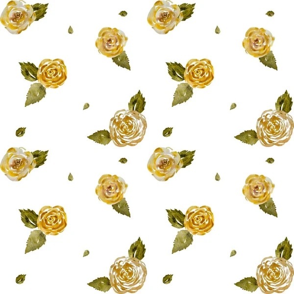 Τριαντάφυλλο Μπουμπούκι Χαριτωμένο Απρόσκοπτη Μοτίβο Λουλουδιών Εικονογράφηση Ακουαρέλας Χειροποίητη Υφή — Φωτογραφία Αρχείου