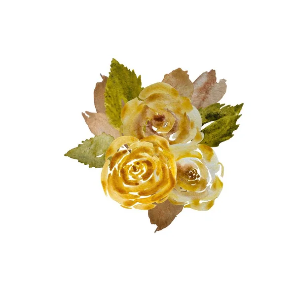 Rózsa Virág Hagy Bazsarózsa Csokor Vázlat Egy Akvarell Illusztráció Kézzel — Stock Fotó