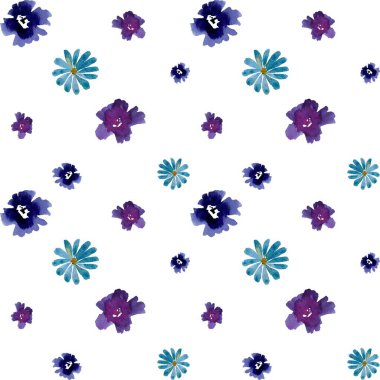 Mor viyola lacivert papatya çiçeği deseni. Suluboya çizimi. El yapımı ve izole edilmiş. Tasarım, kumaşlar, baskılar, tekstil, kartlar, davetiyeler, afişler, kuponlar, kuponlar