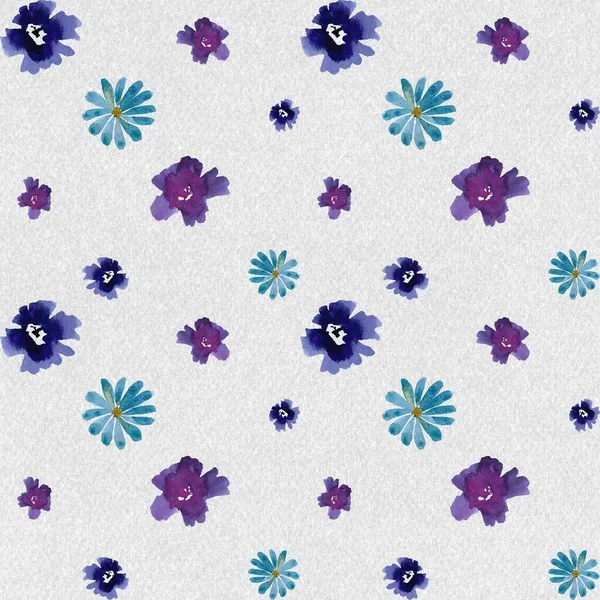 Violett Viola Blomma Texturerat Blommönster Akvarell Illustration Handdragen Textur Och — Stockfoto