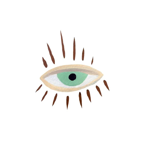 Eye Green Mistyczne Ezoteryczne Symbol Szkic Ilustracja Akwarela Ręcznie Rysowane — Zdjęcie stockowe