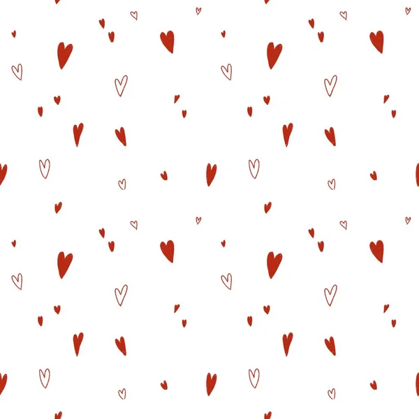 Красное Сердце Каракули Милый Простой Бесшовный Узор Цифровая Иллюстрация Ручной — стоковое фото