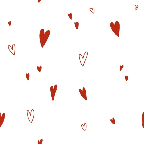 Coração Vermelho Rabiscar Bonito Padrão Sem Costura Simples Uma Ilustração — Fotografia de Stock