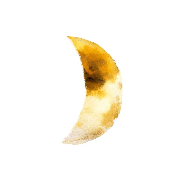 Half crescent waxing moon mystic sketch. A watercolor illustration. Hand drawn texture and isolated. For to use in design, fabrics, prints, textile, cards, invitations, banners, coupons, voucher.