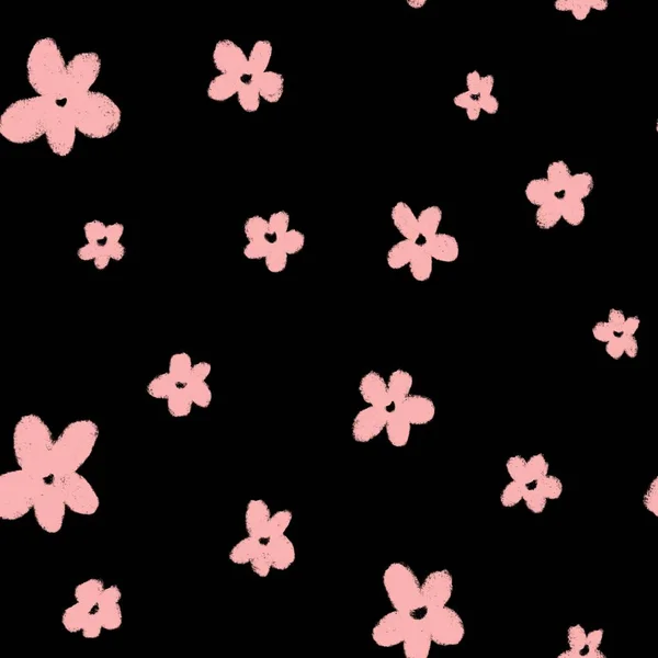 花のかわいいピンクの最小限の黒のパターンスケッチ デジタルイラスト 手描きの質感と隔離 デザイン ファブリック プリント テキスタイル カード 招待状 バナー — ストック写真