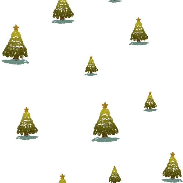 Boom Kerstmis Nieuwjaar Eenvoudige Naadloze Patroon Een Digitale Illustratie Handgetekende — Stockfoto
