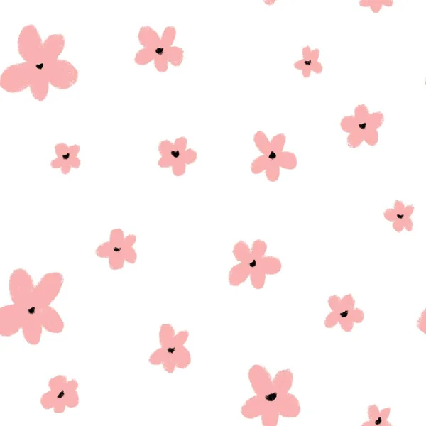 Blomma Blommig Rosa Minimal Sömlös Mönster Digital Illustration Handdragen Textur — Stockfoto