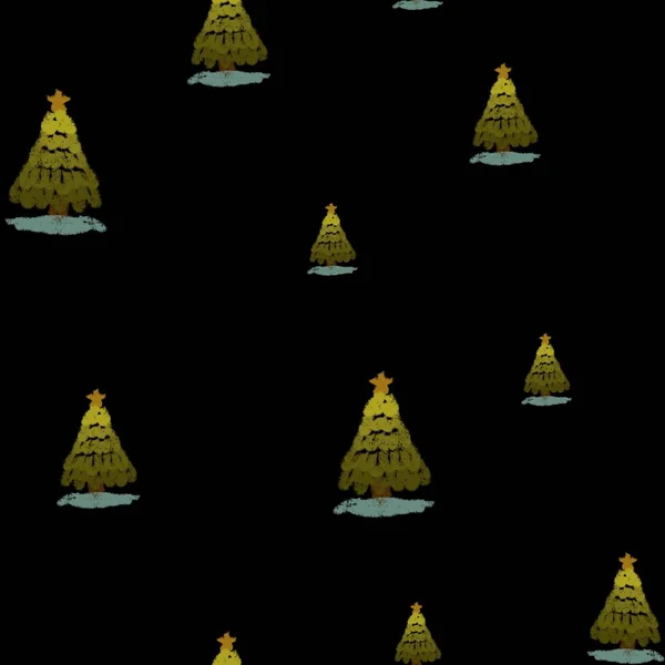 Δέντρο Χριστούγεννα Πρωτοχρονιά Μαύρο Χαριτωμένο Μοτίβο Ψηφιακή Απεικόνιση Χειροποίητη Υφή — Φωτογραφία Αρχείου