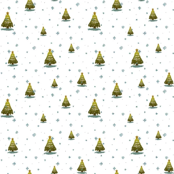 Дерево Снег Рождество Новый Год Милый Забавный Узор Цифровая Иллюстрация — стоковое фото